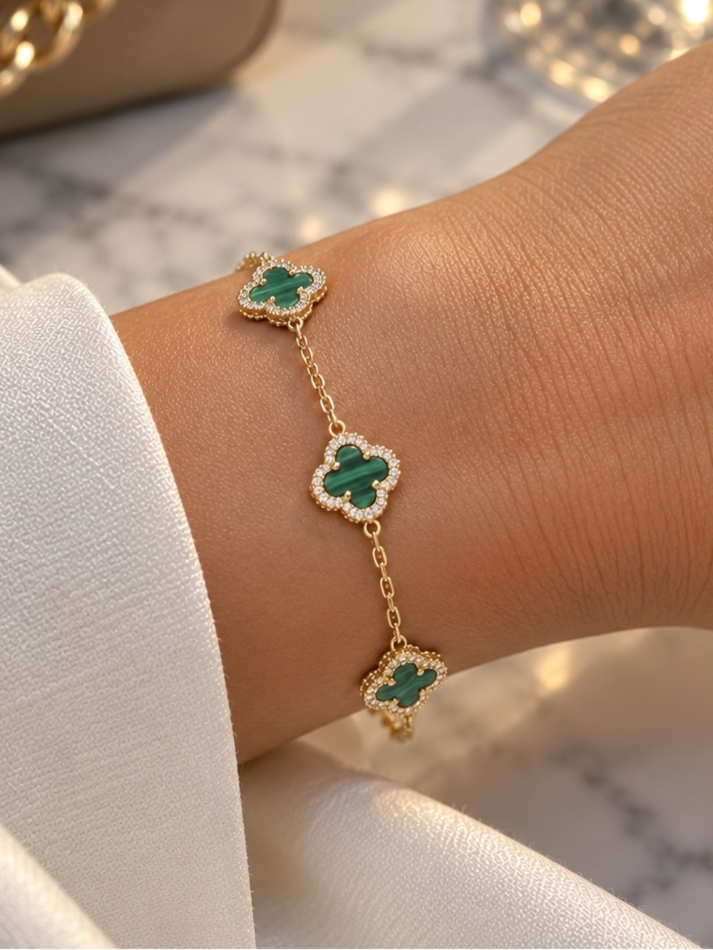 14k Malachite Clover Bracelet